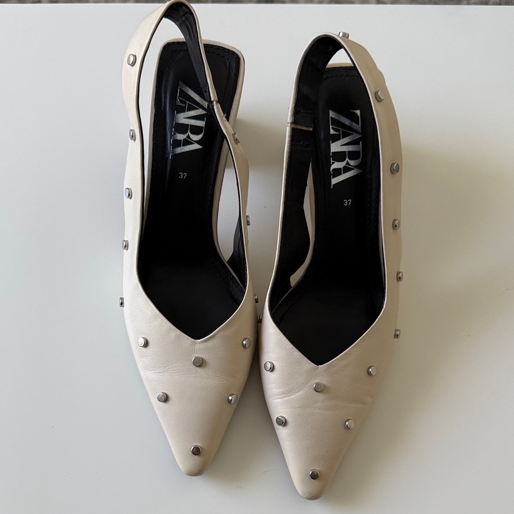 Zara Cream Studded slick back  Women's heels
